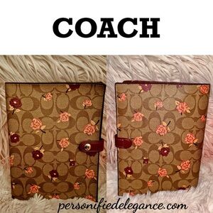 RARE Coach Signature Coated Canvas Leather Khaki Multi Floral Notebook Journal